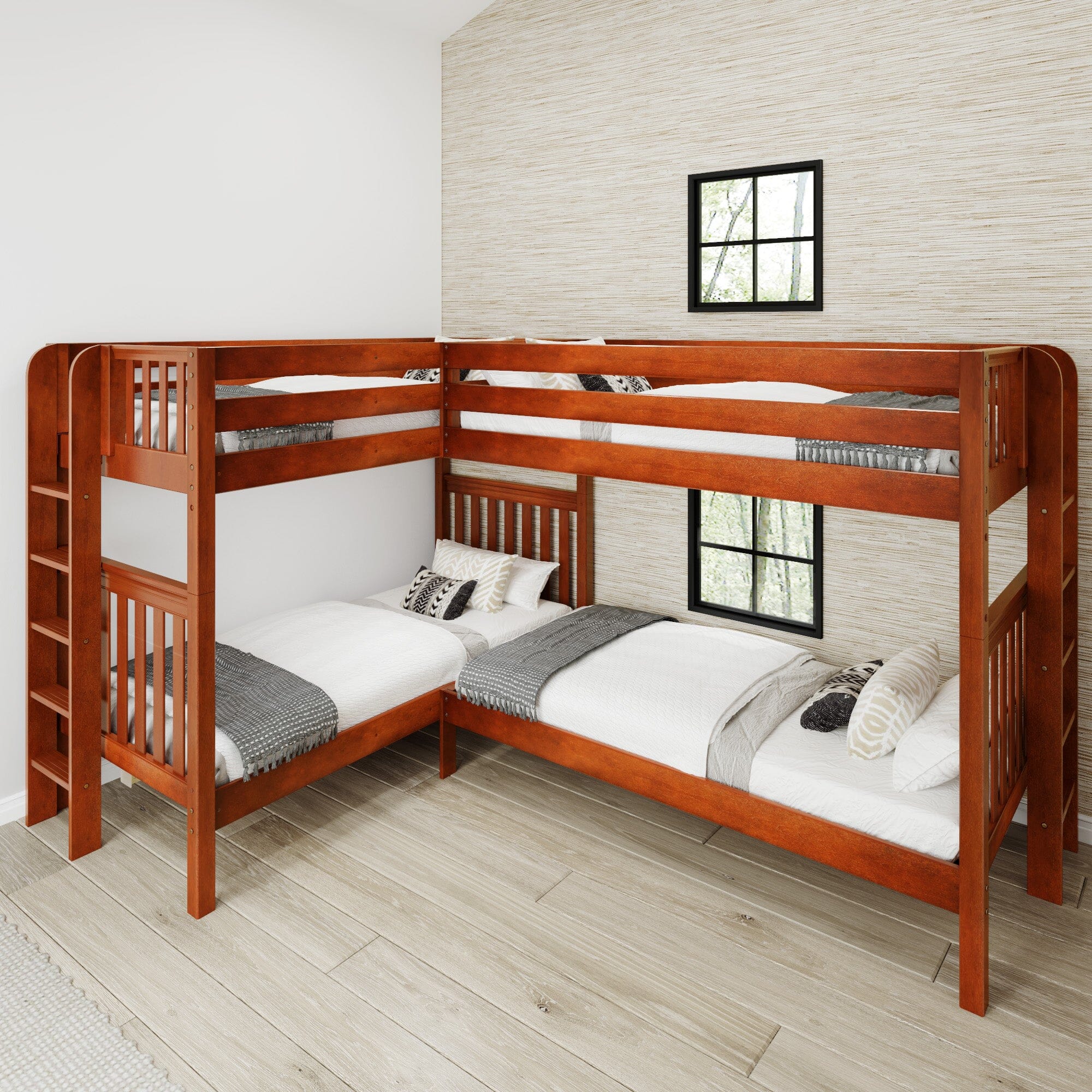 Twin XL High Corner Bunk with Straight Ladders on Ends – Maxtrix Kids