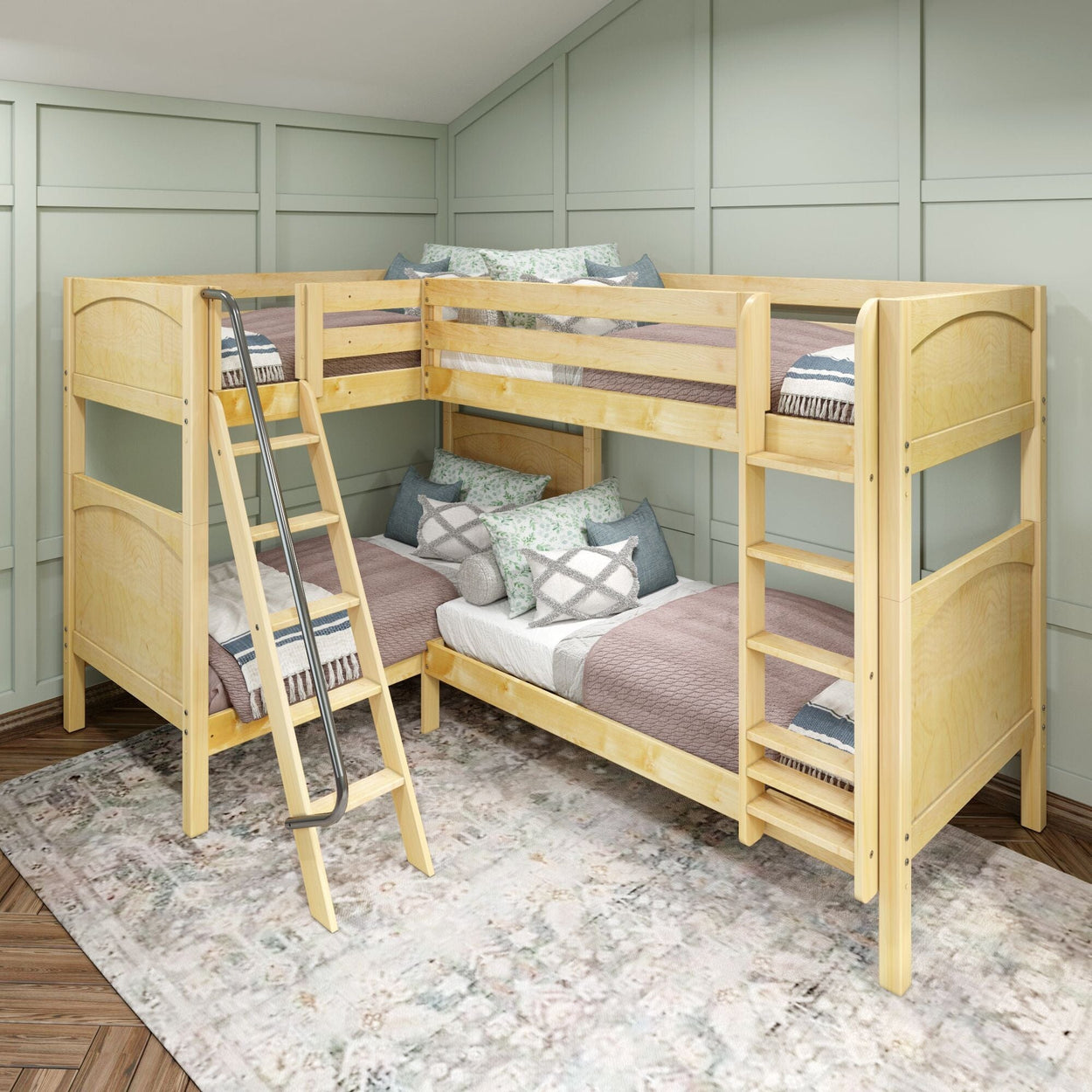 QUATTRO XL NP : Multiple Bunk Beds Twin XL High Corner Bunk Bed, Panel, Natural