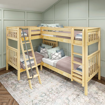 QUATTRO XL NS : Multiple Bunk Beds Twin XL High Corner Bunk Bed, Slat, Natural