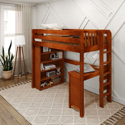 SLAM2 CP : Storage & Study Loft Beds Twin High Loft Bed with Straight Ladder on end, Storage + Desk, Panel, Chestnut