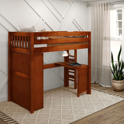 SLAM2 CS : Storage & Study Loft Beds Twin High Loft Bed with Straight Ladder on end, Storage + Desk, Slat, Chestnut