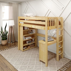 SLAM2 NP : Storage & Study Loft Beds Twin High Loft Bed with Straight Ladder on end, Storage + Desk, Panel, Natural