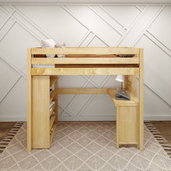 SLAM2 NS : Study Loft Beds Twin High Loft Bed with Straight Ladder on end, Storage + Desk, Slat, Natural