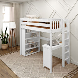 SLAM2 WC : Storage & Study Loft Beds Twin High Loft Bed with Straight Ladder on end, Storage + Desk, Curved, White