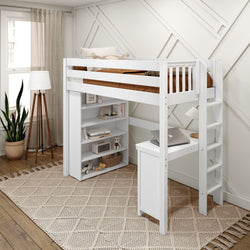 SLAM2 WS : Storage & Study Loft Beds Twin High Loft Bed with Straight Ladder on end, Storage + Desk, Slat, White