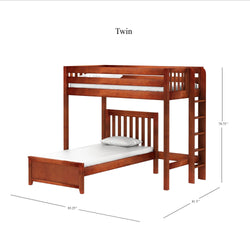 SLAM4 CS : Standard Loft Beds Twin High Loft Bed with Straight Ladder on End + Twin Bed, Slat, Chestnut