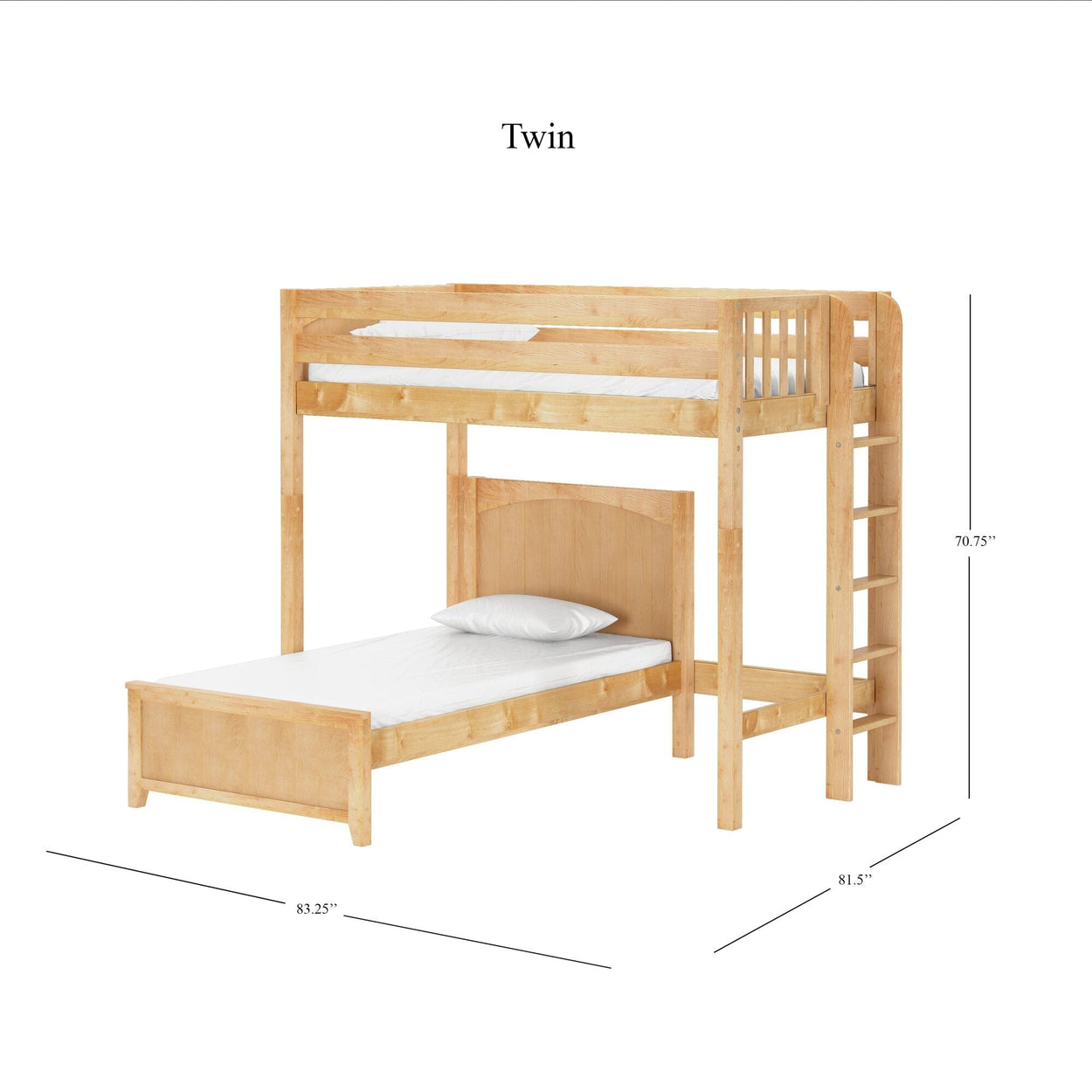 SLAM4 NP : Standard Loft Beds Twin High Loft Bed with Straight Ladder on End + Twin Bed, Panel, Natural