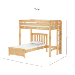 SLAM4 NS : Standard Loft Beds Twin High Loft Bed with Straight Ladder on End + Twin Bed, Slat, Natural