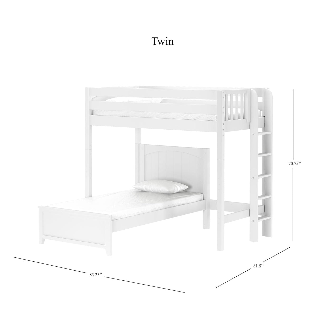 SLAM4 WP : Standard Loft Beds Twin High Loft Bed with Straight Ladder on End + Twin Bed, Panel, White