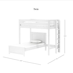 SLAM4 WP : Standard Loft Beds Twin High Loft Bed with Straight Ladder on End + Twin Bed, Panel, White