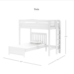 SLAM4 WS : Standard Loft Beds Twin High Loft Bed with Straight Ladder on End + Tiwn Bed, Slat, White