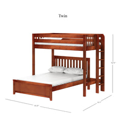 SLAM5 CS : Standard Loft Beds Twin High Loft Bed with Straight Ladder on End + Full Bed, Slat, Chestnut