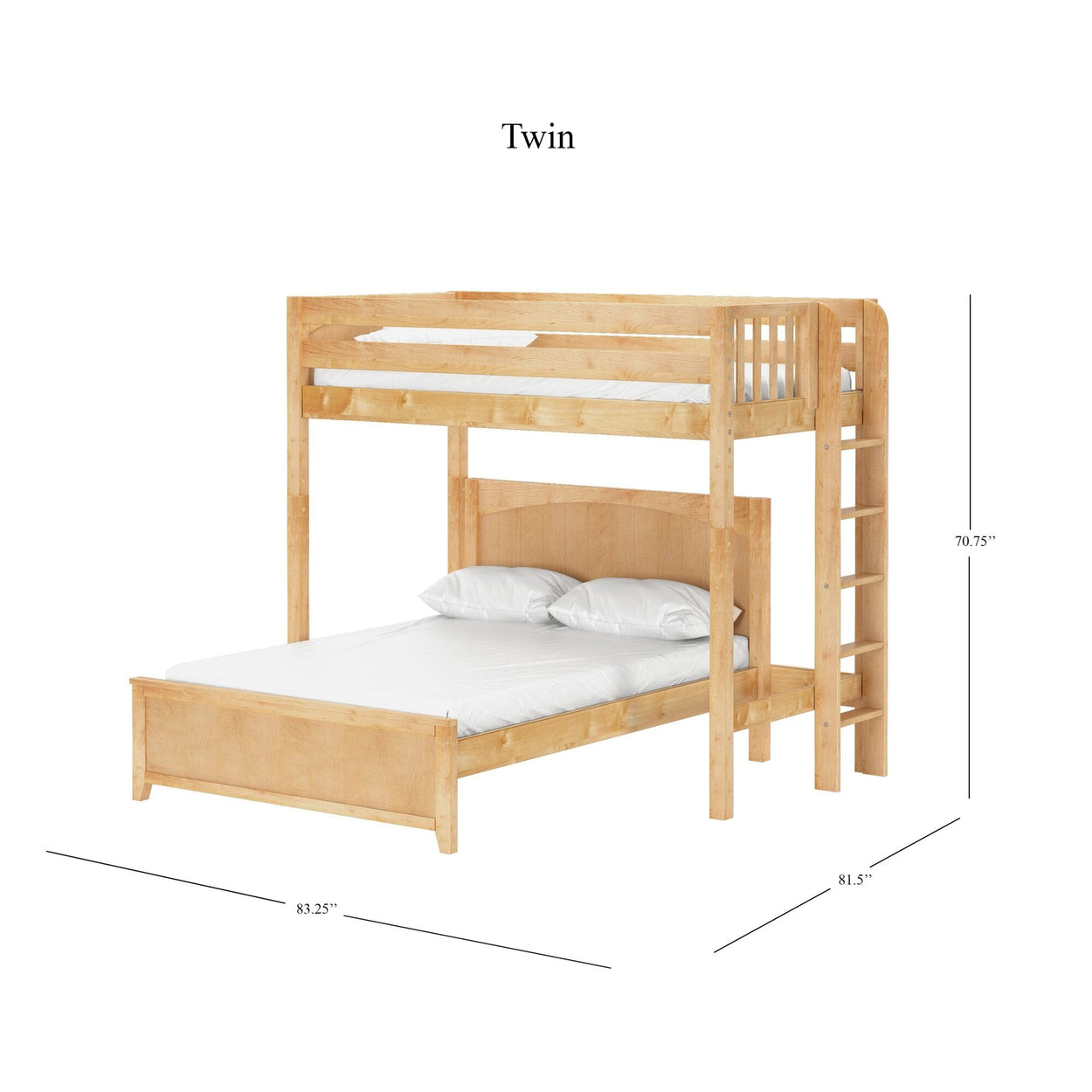 SLAM5 NP : Standard Loft Beds Twin High Loft Bed with Straight Ladder on End + Full Bed, Panel, Natural