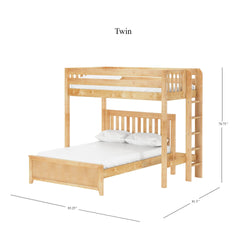 SLAM5 NS : Standard Loft Beds Twin High Loft Bed with Straight Ladder on End + Full Bed, Slat, Natural