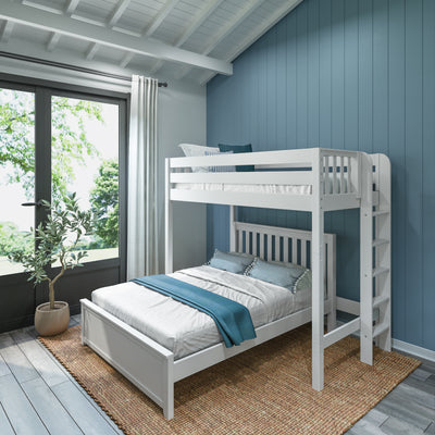 SLAM5 WS : Standard Loft Beds Twin High Loft Bed with Straight Ladder on End + Full Bed, Slat, White