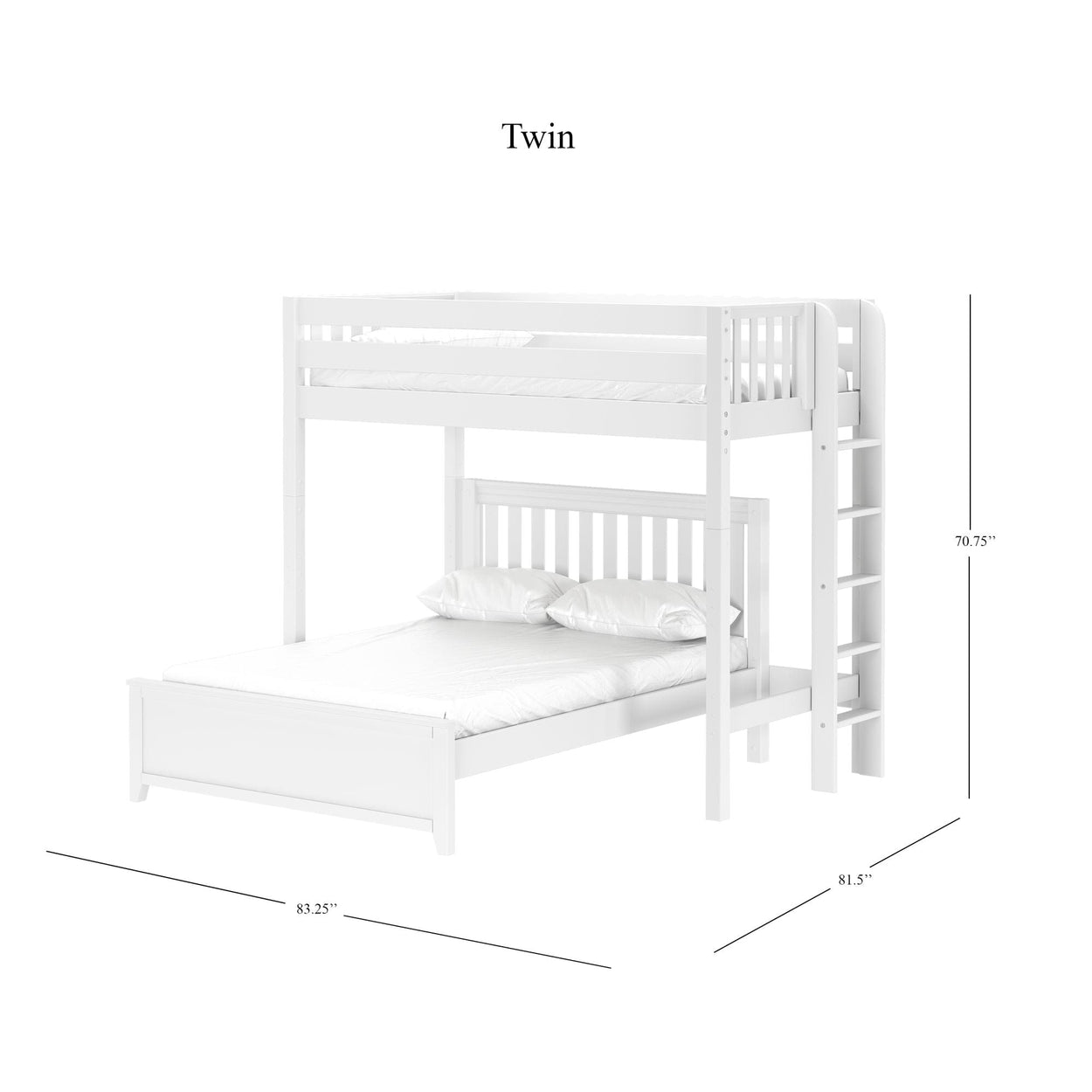 SLAM5 WS : Standard Loft Beds Twin High Loft Bed with Straight Ladder on End + Full Bed, Slat, White