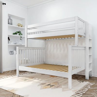 SLANT 1 WS : Bunk Bed High Twin over Full Bunk Bed with Straight Ladder on end, Slat, White