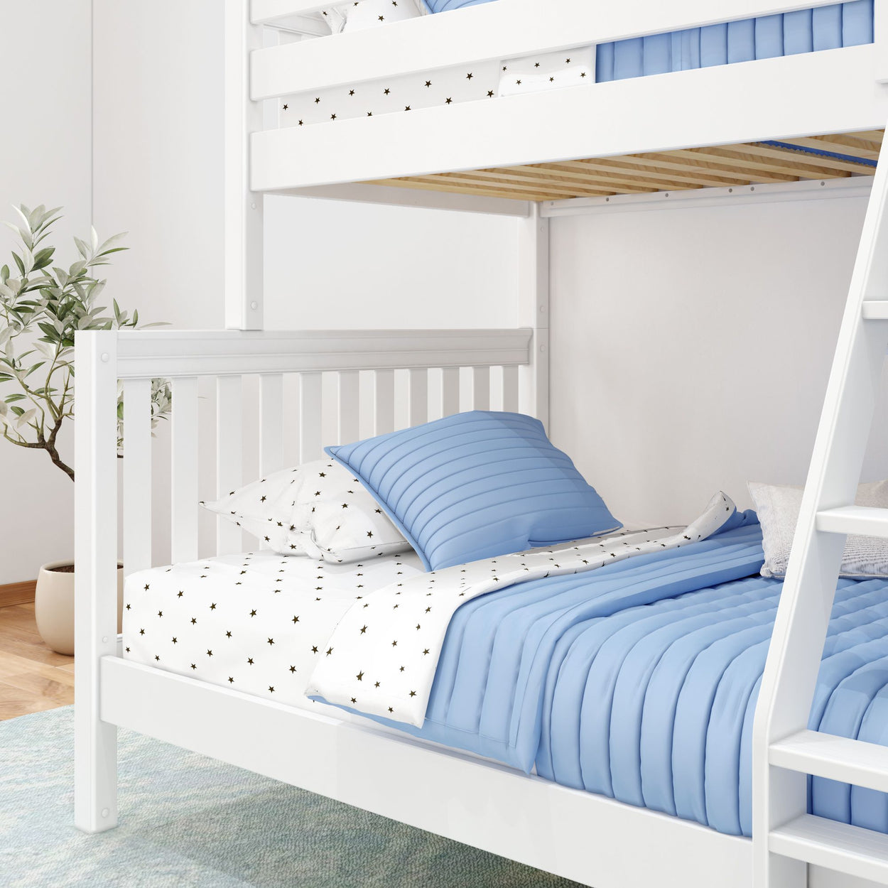 SLANT WS : Bunk Bed High Twin over Full Bunk Bed, Slat, White