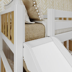 SLICK MWS : Play Bunk Beds Modern Twin over Full Medium Bunk Bed with Slide and Angled Ladder on Front