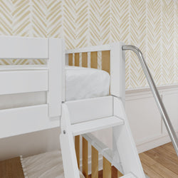 SLICK MWS : Play Bunk Beds Modern Twin over Full Medium Bunk Bed with Slide and Angled Ladder on Front