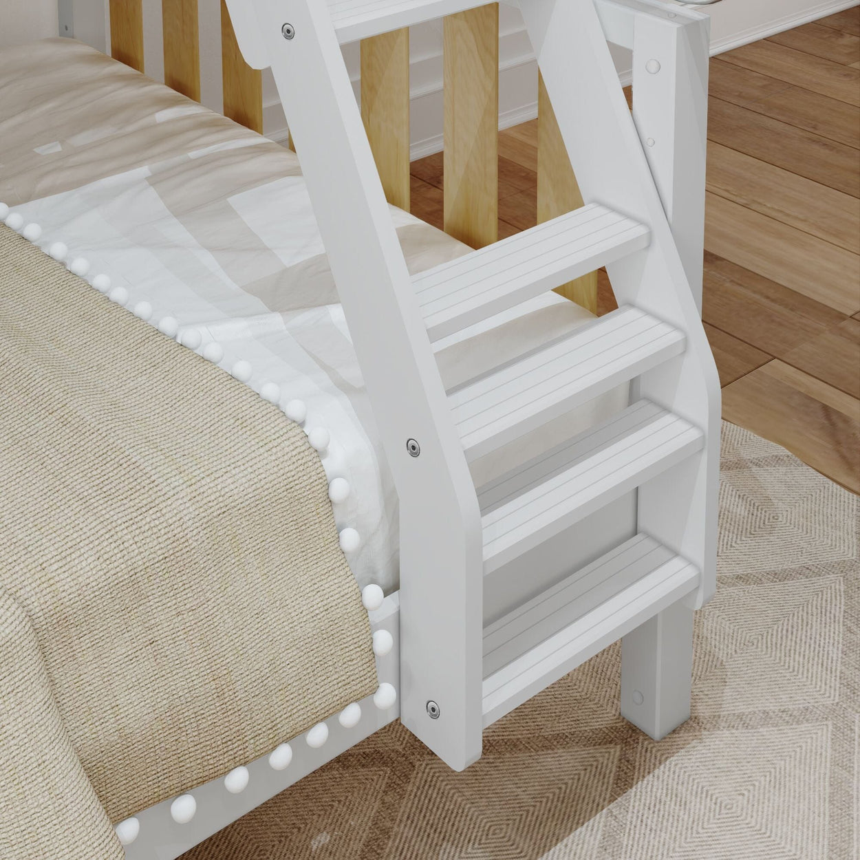 SLICK MWS : Bunk Bed Modern Twin over Full Medium Bunk Bed with Slide and Angled Ladder on Front