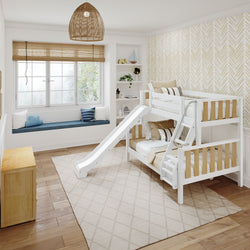 SLICK MWS : Play Bunk Beds Modern Twin over Full Medium Bunk Bed with Slide and Angled Ladder on Front