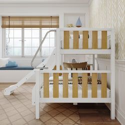 SLICK MWS : Play Bunk Beds Modern Twin over Full Medium Bunk Bed with Slide and Angled Ladder on Front