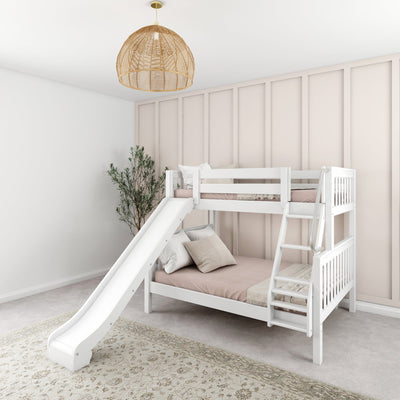 SLICK WS : Play Bunk Beds Twin over Full Medium Bunk Bed with Slide and Angled Ladder on Front, Slat, White