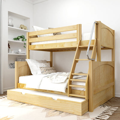 SLOPE TR NP : Staggered Bunk Beds Twin over Full Medium Bunk Bed with Angled Ladder and Trundle Bed, Panel, Natural