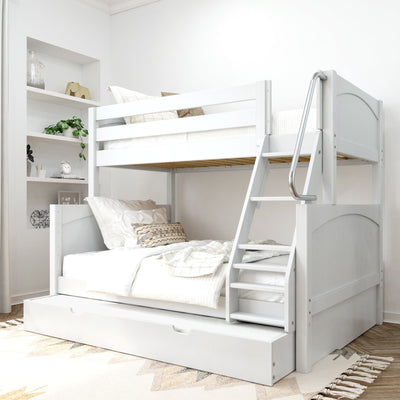 SLOPE TR WP : Staggered Bunk Beds Twin over Full Medium Bunk Bed with Angled Ladder and Trundle Bed, Panel, White