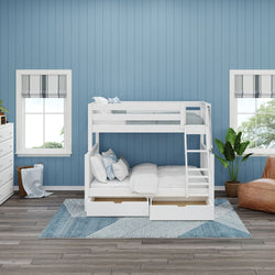 SLOPE UD WS : Staggered Bunk Beds Medium Twin over Full Bunk Bed with Underbed Storage Drawer, Slat, White