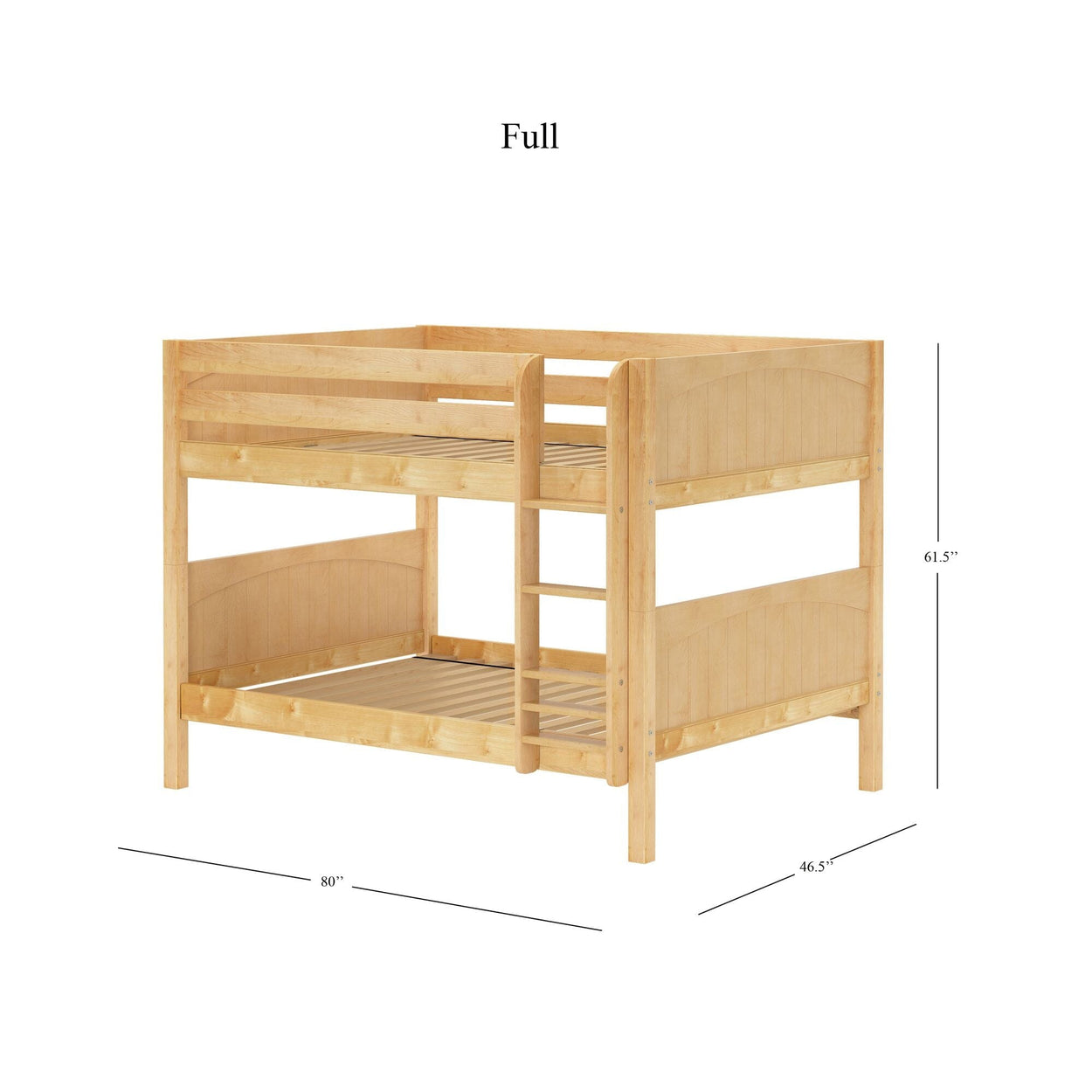 SLURP NP : Classic Bunk Beds Full Low Bunk Bed with Straight Ladder on Front, Panel, Natural