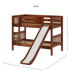 SMILE CS : Play Bunk Beds Twin Low Bunk Bed with Slide and Straight Ladder on Front, Slat, Chestnut