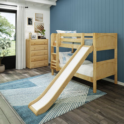 SMILE NP : Bunk Bed Twin Low Bunk Bed with Slide and Straight Ladder on Front, Panel, Natural