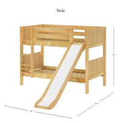 SMILE NP : Bunk Bed Twin Low Bunk Bed with Slide and Straight Ladder on Front, Panel, Natural