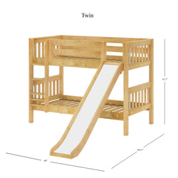 SMILE NS : Bunk Bed Twin Low Bunk Bed with Slide and Straight Ladder on Front, Slat, Natural