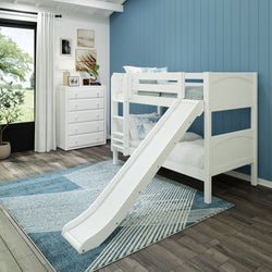 SMILE WP : Bunk Bed Twin Low Bunk Bed with Slide and Straight Ladder on Front, Panel, White