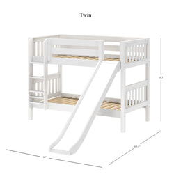 SMILE WS : Bunk Bed Twin Low Bunk Bed with Slide and Straight Ladder on Front, Slat, White