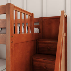 SNIGGLE CS : Bunk Bed Twin Low Bunk Bed with Stairs + Slide, Slat, Chestnut