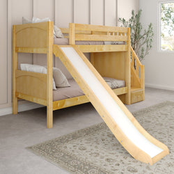 SNIGGLE NP : Bunk Bed Twin over Twin Low Bunk Bed with Storage Staircase Entry and Slide, Panel, Natural Finish, Panel, Natural