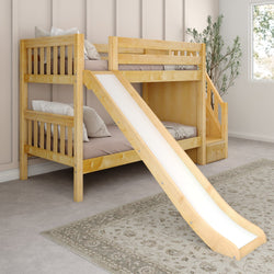 SNIGGLE NS : Bunk Bed Twin Low Bunk Bed with Stairs + Slide, Slat, Natural