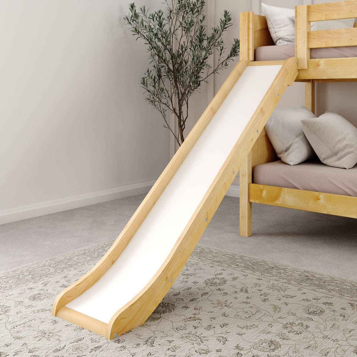 SNIGGLE NS : Bunk Bed Twin Low Bunk Bed with Stairs + Slide, Slat, Natural