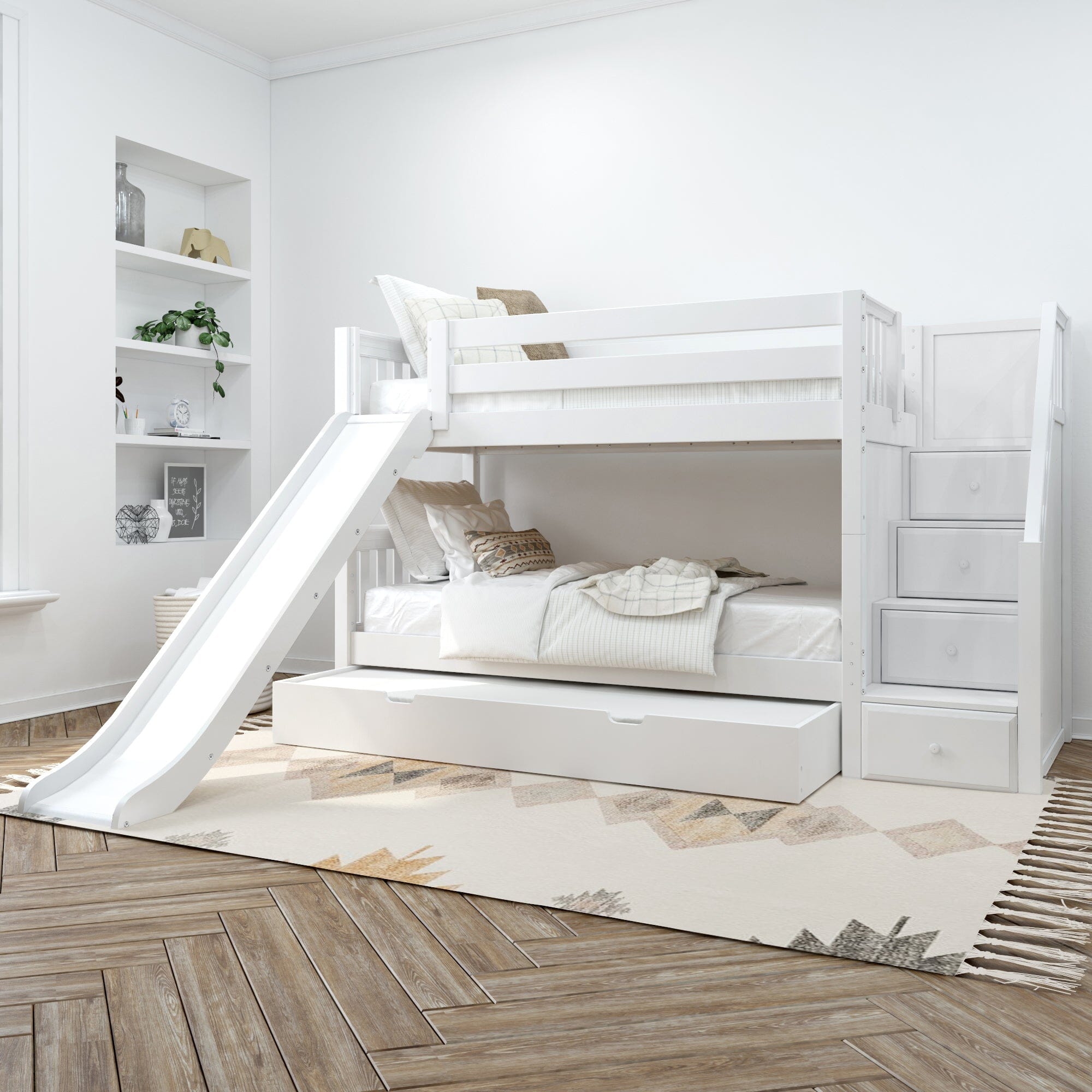 Fashion low bunk bed with trundle