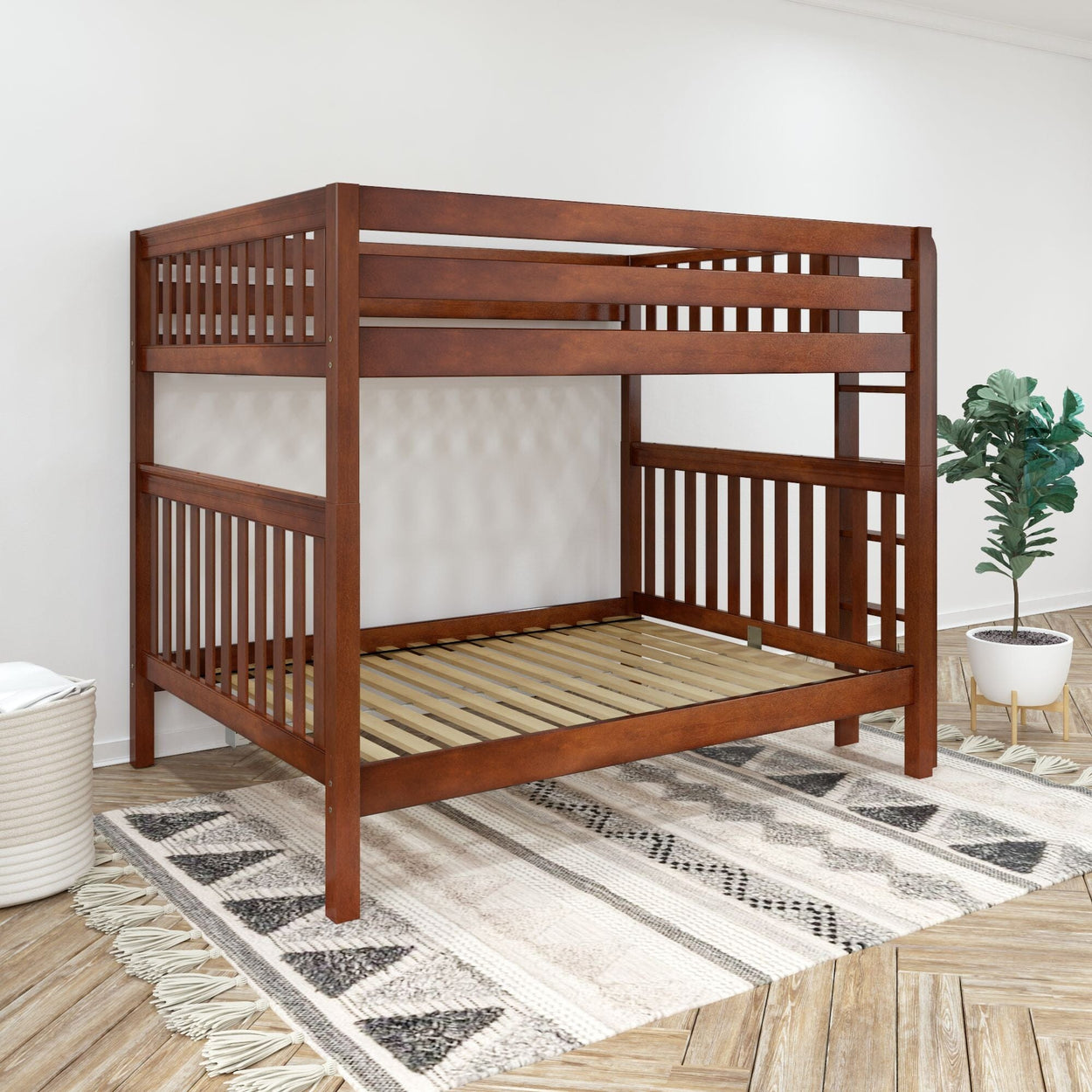 SOAR XL 1 CS : Bunk Bed Queen High Bunk Bed w/ Straight Ladder on End (Low/High), Slat, Chestnut