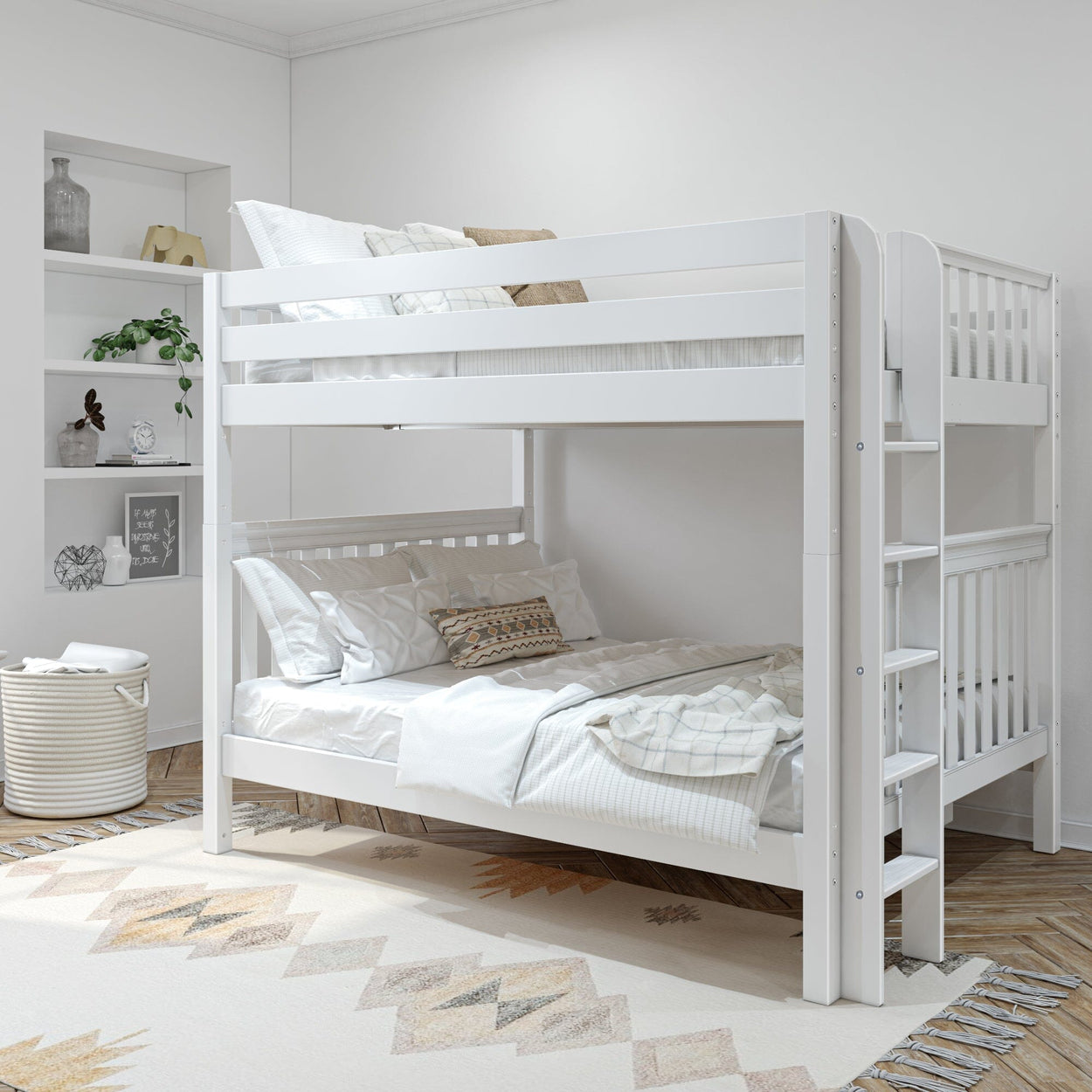 SOAR XL 1 WS : Bunk Bed Queen High Bunk Bed w/ Straight Ladder on End (Low/High), Slat, White