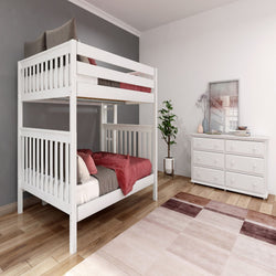 SOAR XL 1 WS : Classic Bunk Beds Queen High Bunk Bed w/ Straight Ladder on End (Low/High), Slat, White