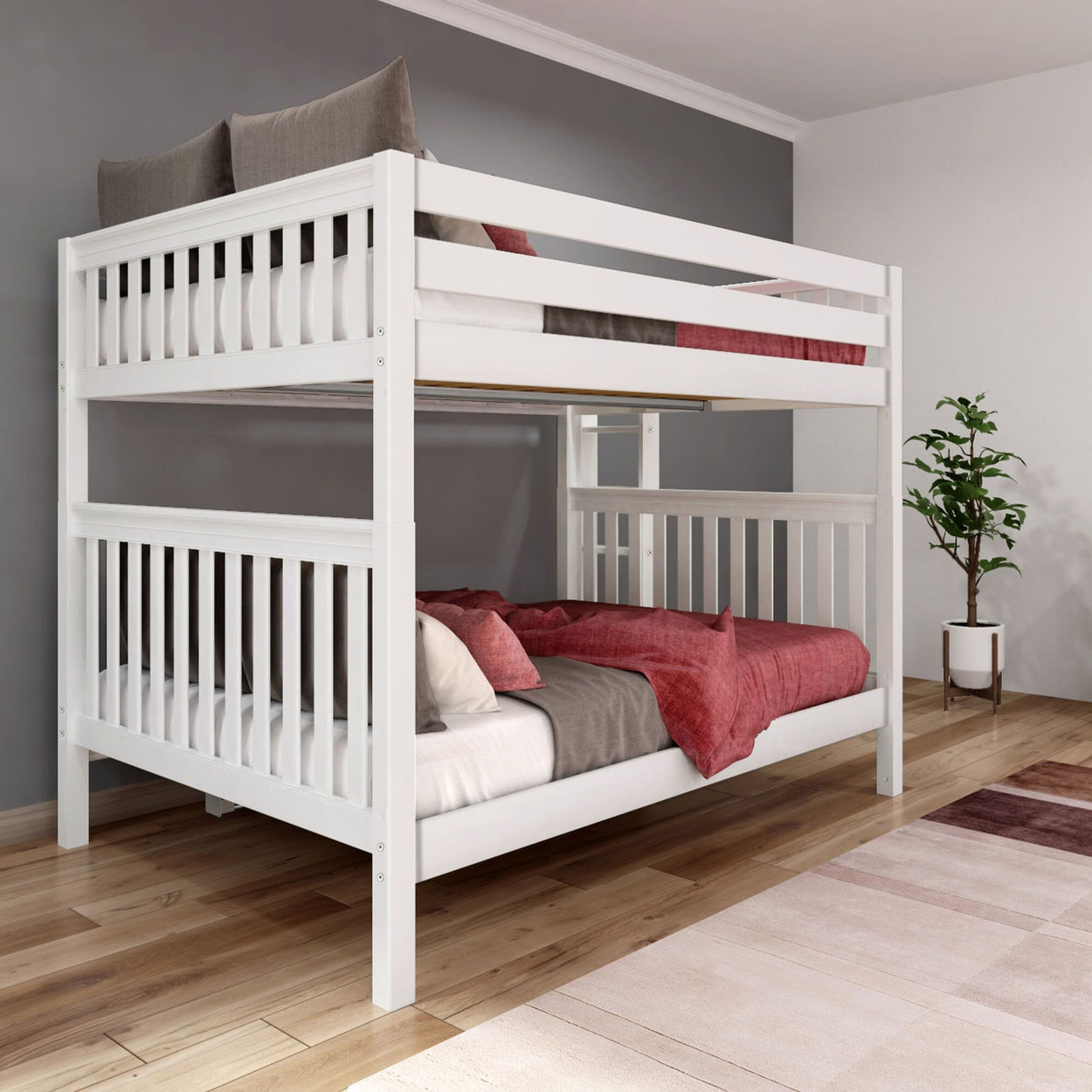 SOAR XL 1 WS : Classic Bunk Beds Queen High Bunk Bed w/ Straight Ladder on End (Low/High), Slat, White