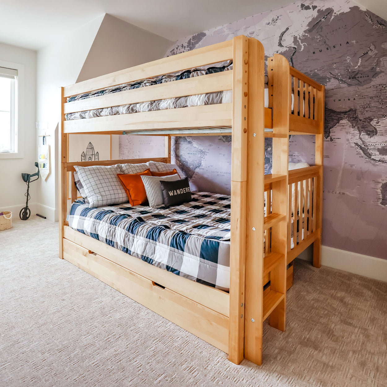 Queen High Bunk Bed with Straight Ladder on End