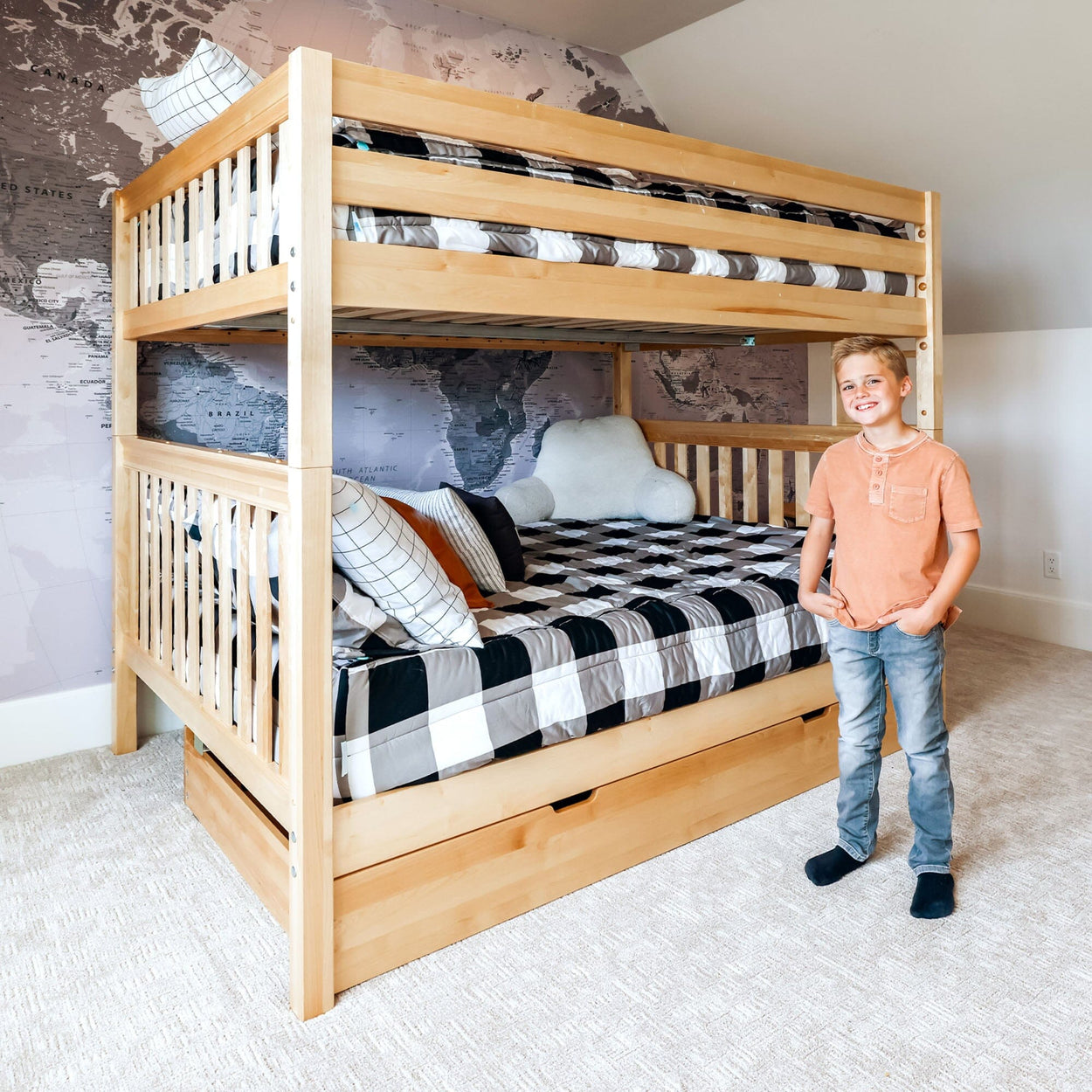 Queen High Bunk Bed with Straight Ladder on End