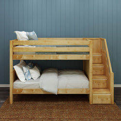 STACKER NP : Staircase Bunk Beds Twin over Twin Low Bunk Bed with Storage Staircase Entry, Panel, Natural Finish, Panel, Natural